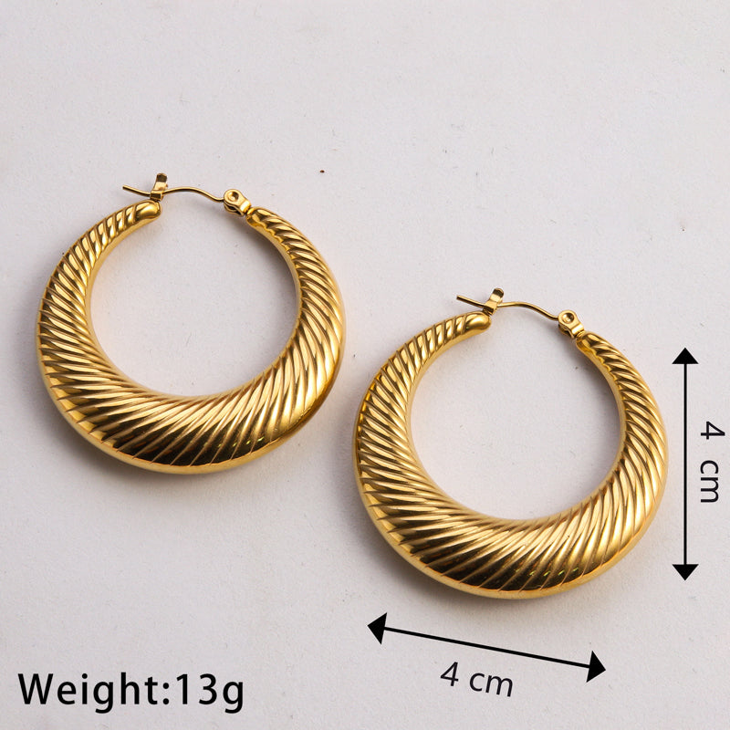 1 Pair Casual Classic Style Commute U Shape Geometric Grain Plating Stainless Steel Gold Plated Earrings