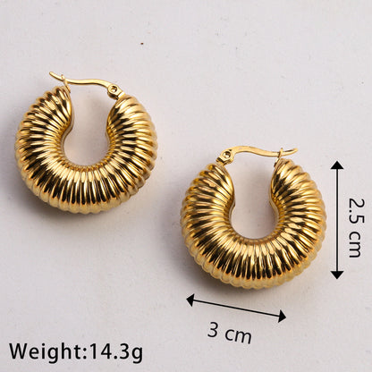 1 Pair Casual Classic Style Commute U Shape Geometric Grain Plating Stainless Steel Gold Plated Earrings