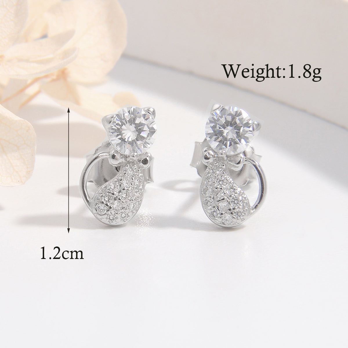 1 Pair Ig Style Elegant Cute Cat Plating Inlay Sterling Silver Zircon White Gold Plated Rhodium Plated Ear Studs