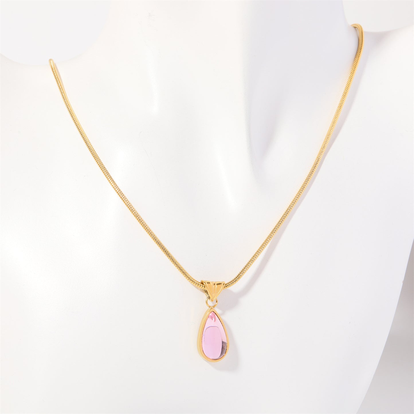 Elegant Simple Style Water Droplets Stainless Steel Plating Inlay Zircon 18k Gold Plated Pendant Necklace