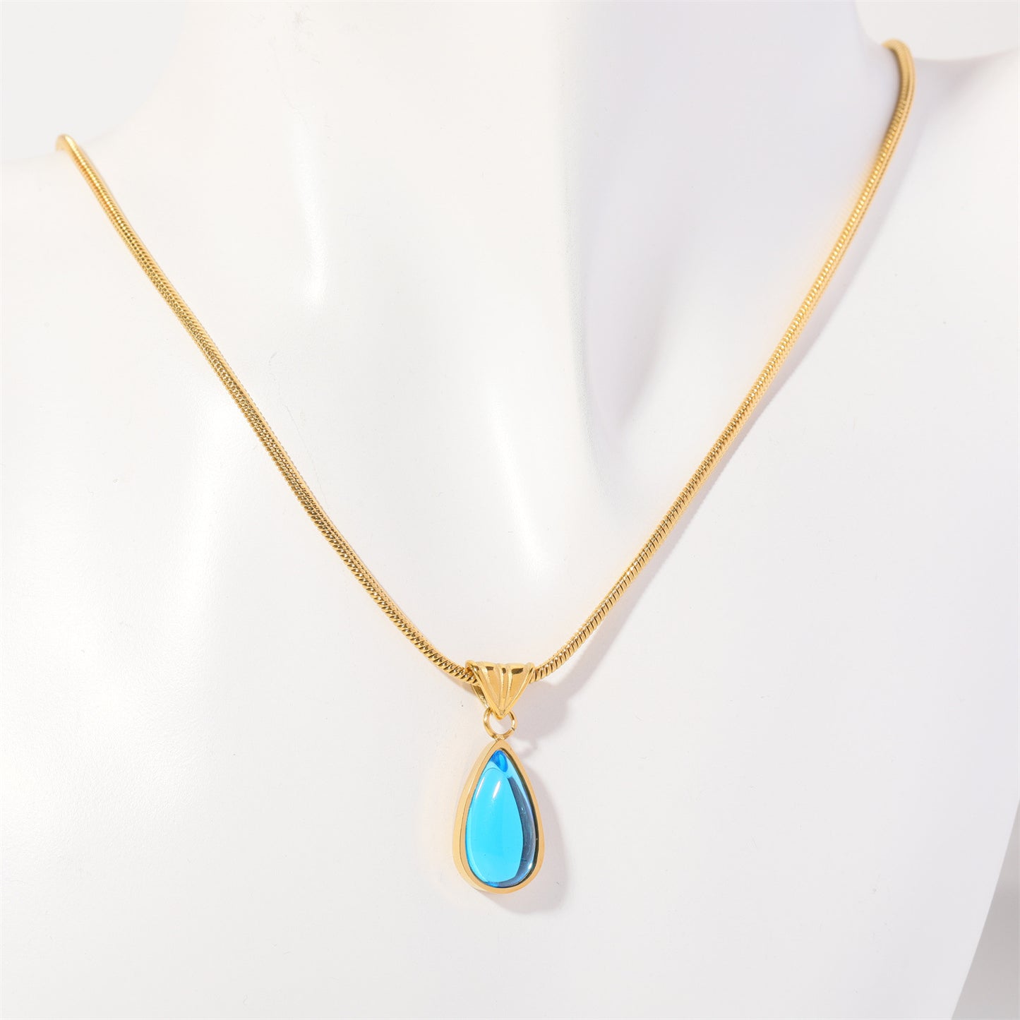 Elegant Simple Style Water Droplets Stainless Steel Plating Inlay Zircon 18k Gold Plated Pendant Necklace