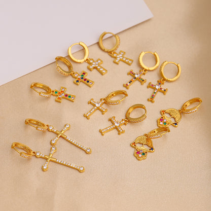 1 Pair Simple Style Cross Plating Inlay Copper Zircon 18k Gold Plated Drop Earrings