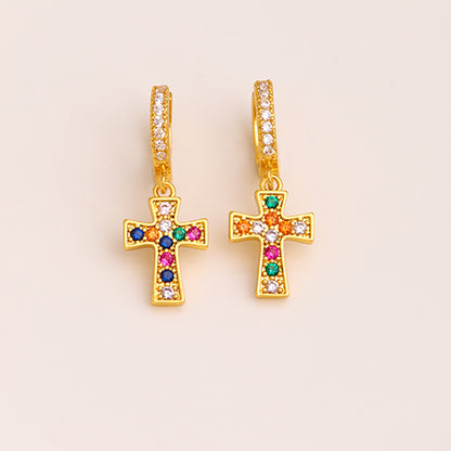 1 Pair Simple Style Cross Plating Inlay Copper Zircon 18k Gold Plated Drop Earrings