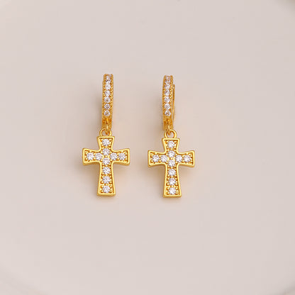 1 Pair Simple Style Cross Plating Inlay Copper Zircon 18k Gold Plated Drop Earrings