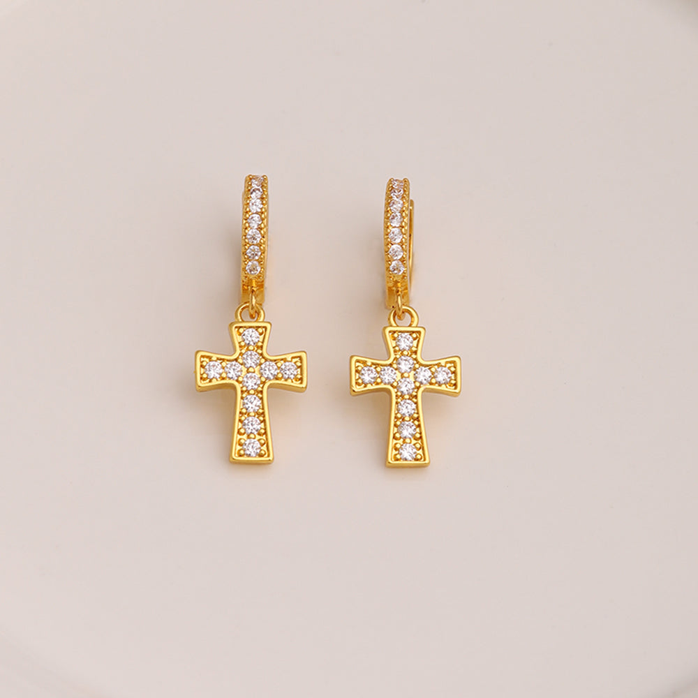 1 Pair Simple Style Cross Plating Inlay Copper Zircon 18k Gold Plated Drop Earrings