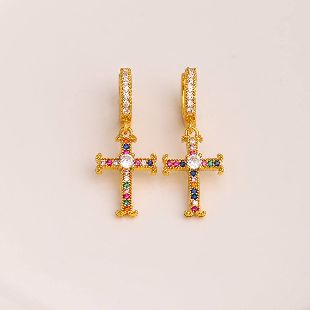 1 Pair Simple Style Cross Plating Inlay Copper Zircon 18k Gold Plated Drop Earrings