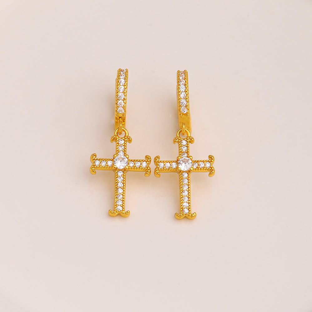 1 Pair Simple Style Cross Plating Inlay Copper Zircon 18k Gold Plated Drop Earrings