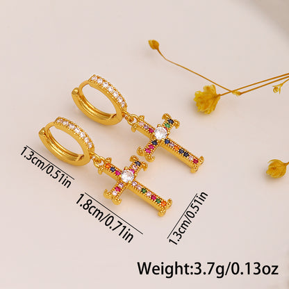 1 Pair Simple Style Cross Plating Inlay Copper Zircon 18k Gold Plated Drop Earrings