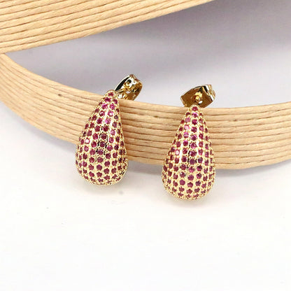 1 Pair Elegant Luxurious Simple Style Water Droplets Plating Inlay Copper Artificial Rhinestones 18k Gold Plated Ear Studs