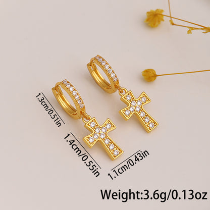 1 Pair Simple Style Cross Plating Inlay Copper Zircon 18k Gold Plated Drop Earrings