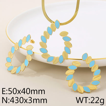 Elegant Simple Style Leaves Stainless Steel Titanium Steel Enamel Plating Earrings Necklace