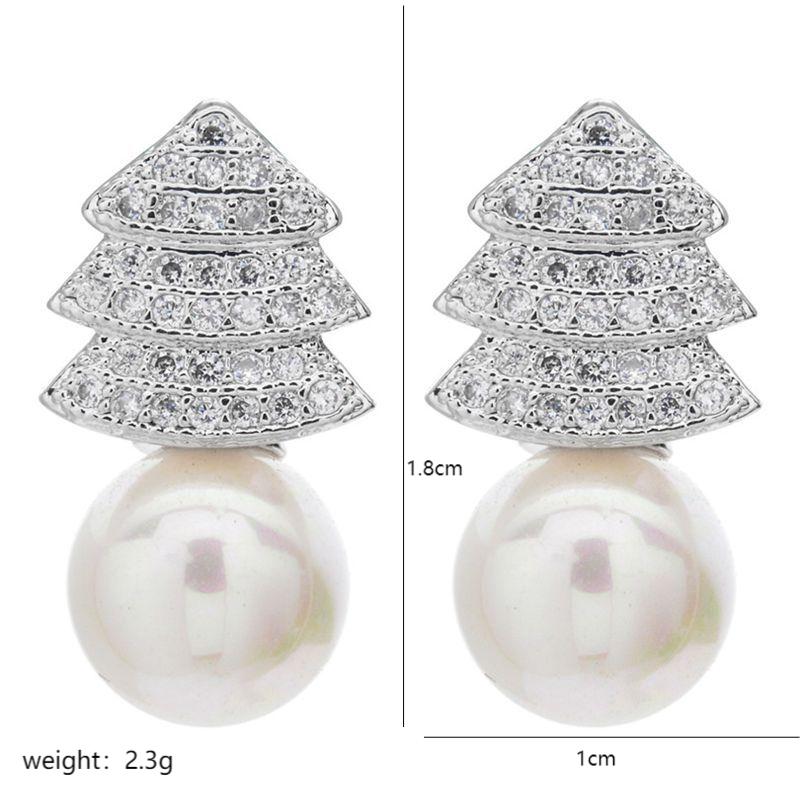 1 Pair Korean Style Tree Plating Inlay Copper Artificial Pearls Zircon White Gold Plated Ear Studs