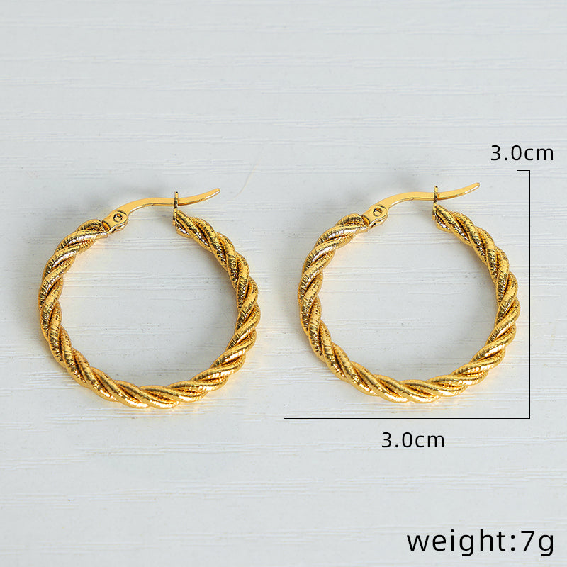 1 Pair Ig Style Simple Style Solid Color Plating Inlay Titanium Steel Pearl 18k Gold Plated Earrings