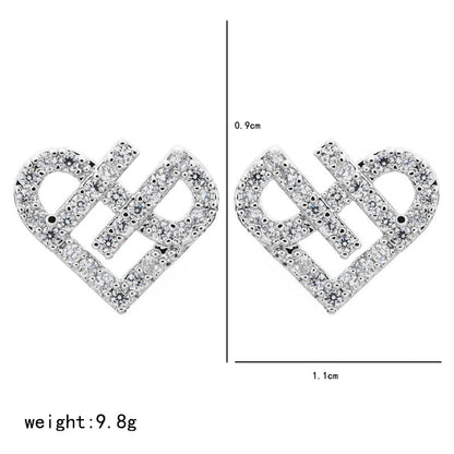 1 Pair Sweet Simple Style Heart Shape Plating Inlay Copper Zircon White Gold Plated Ear Studs