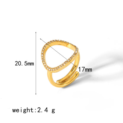 Retro Circle Stainless Steel Polishing Plating Zircon 18k Gold Plated Rings