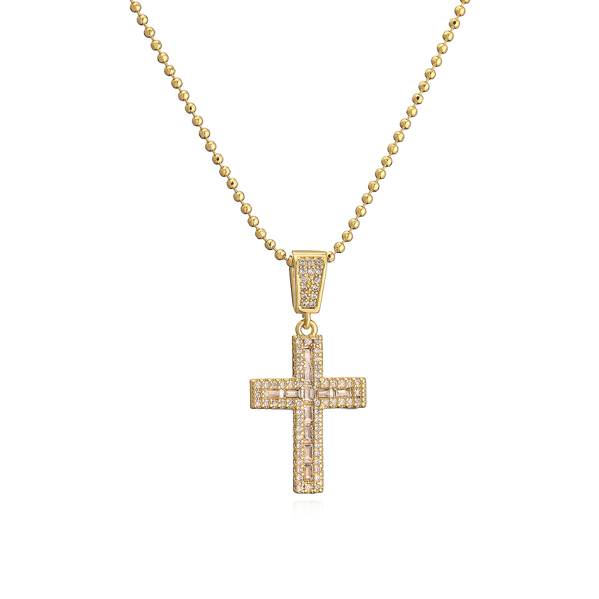 Simple Style Commute Cross Copper Plating Inlay Zircon 18k Gold Plated Pendant Necklace