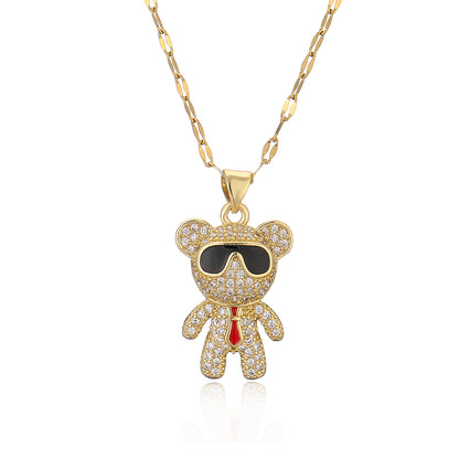 Simple Style Commute Little Bear Copper Plating Inlay Zircon 18k Gold Plated Pendant Necklace