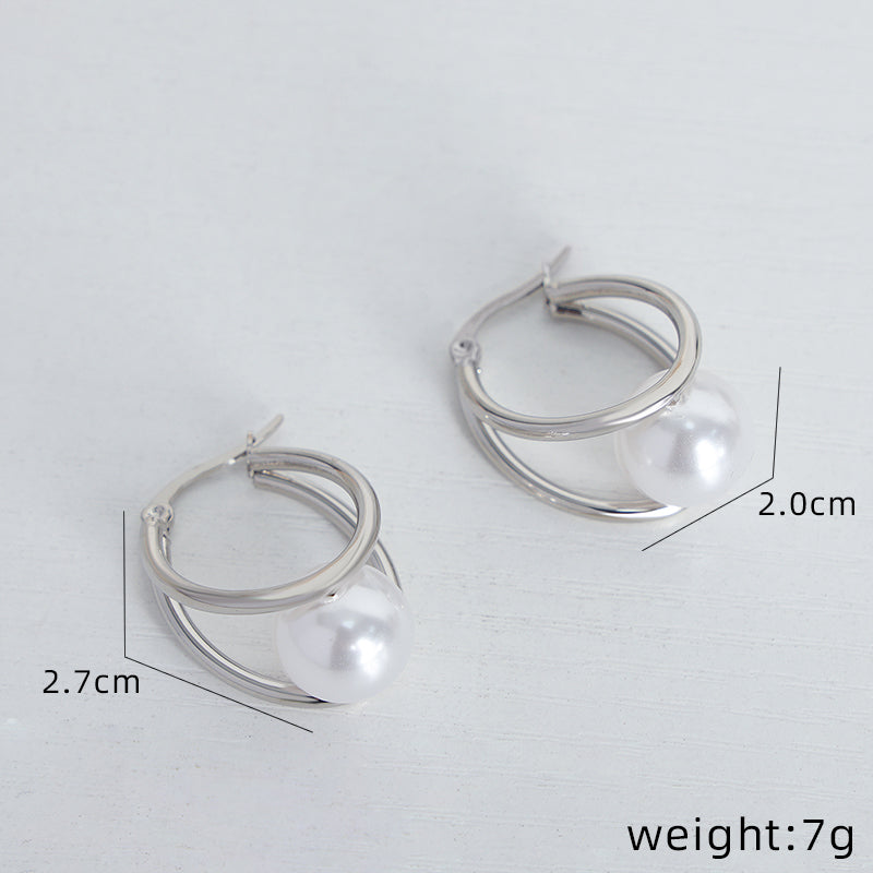 1 Pair Ig Style Simple Style Solid Color Plating Inlay Titanium Steel Pearl 18k Gold Plated Earrings