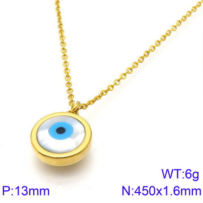 Classic Style Devil's Eye Titanium Steel Plating Inlay Shell 18k Gold Plated Pendant Necklace