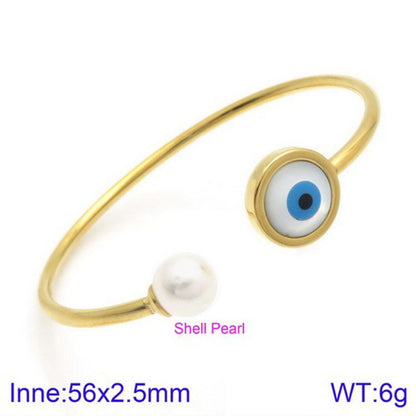 Elegant Simple Style Devil's Eye Heart Shape Stainless Steel Plating Inlay Artificial Pearls Bangle