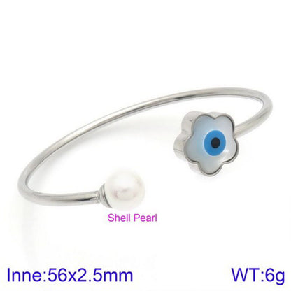 Elegant Simple Style Devil's Eye Heart Shape Stainless Steel Plating Inlay Artificial Pearls Bangle