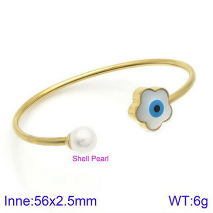 Elegant Simple Style Devil's Eye Heart Shape Stainless Steel Plating Inlay Artificial Pearls Bangle