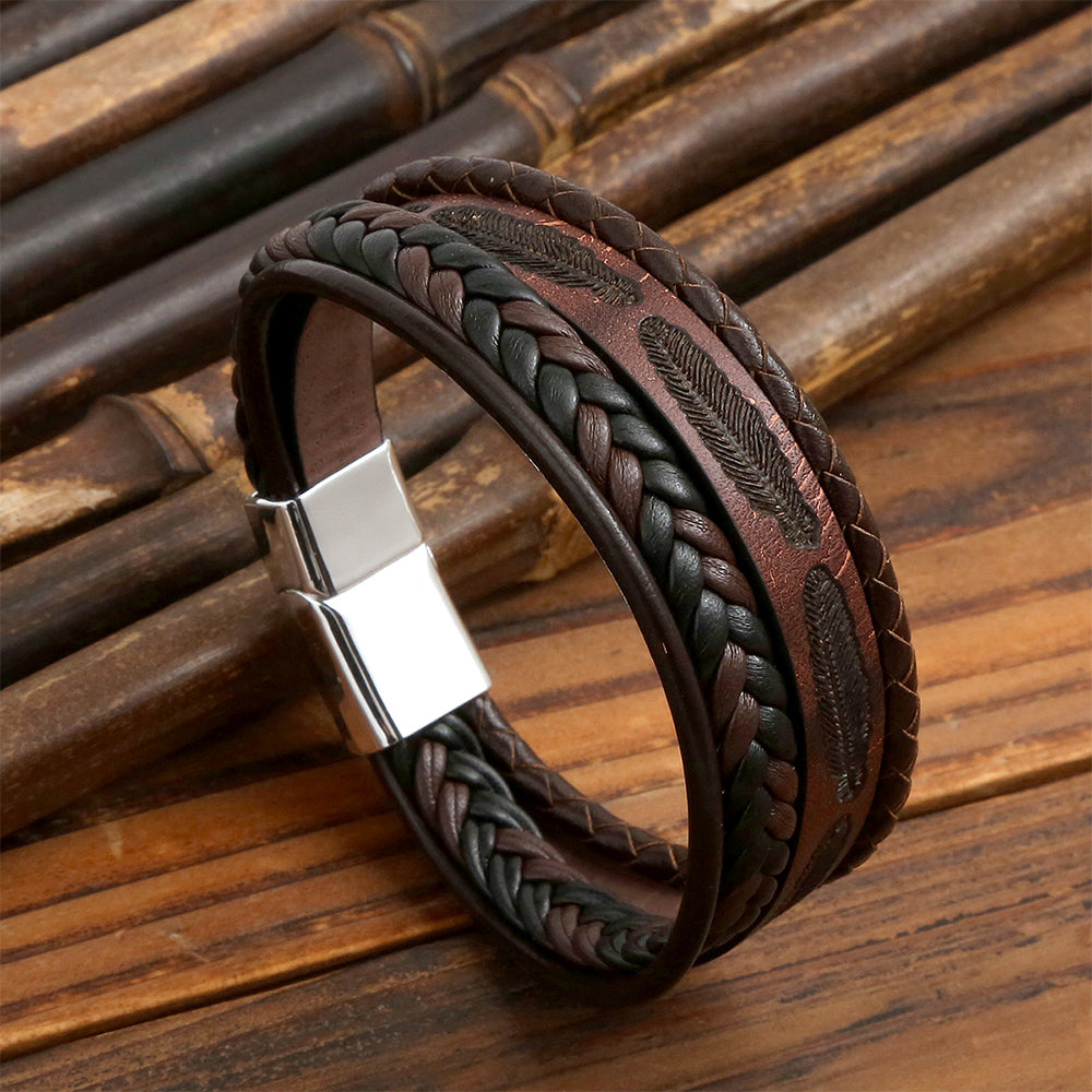 Classic Style Solid Color Pu Leather Alloy Men'S Bracelets