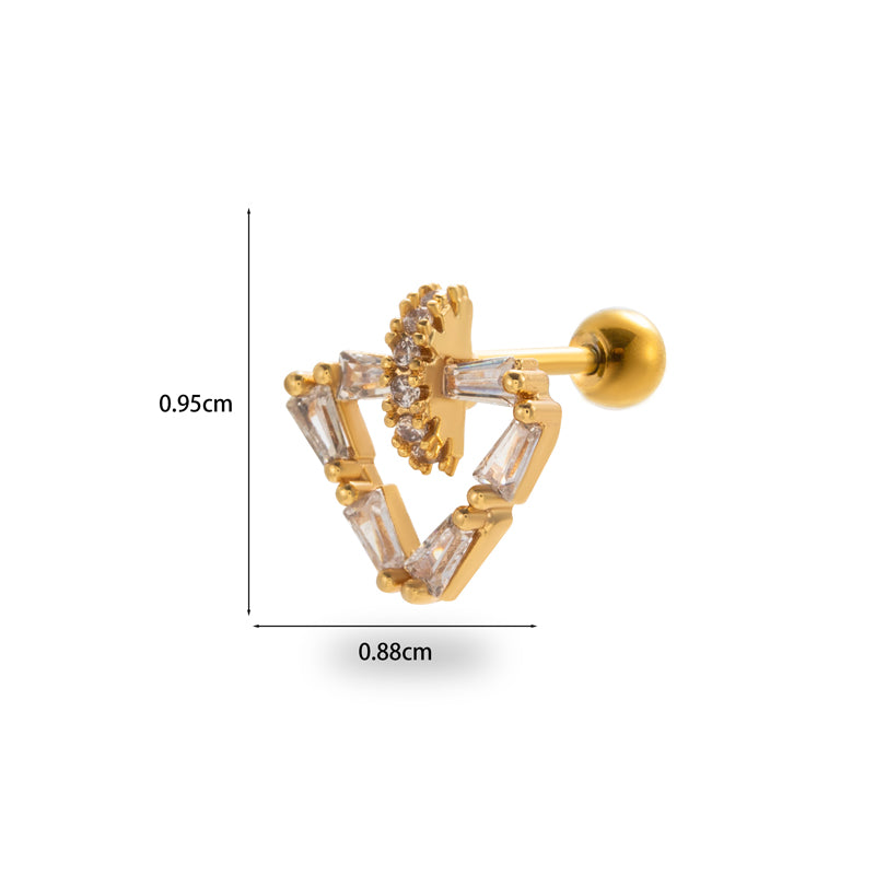 1 Piece Simple Style Classic Style Pentagram Heart Shape Flower Plating Inlay Stainless Steel Zircon 18k Gold Plated Ear Studs