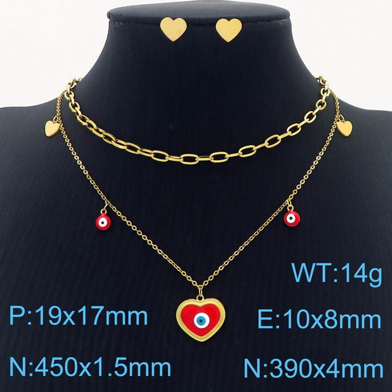 Streetwear Heart Shape Stainless Steel Titanium Steel Enamel Plating Layered Necklaces