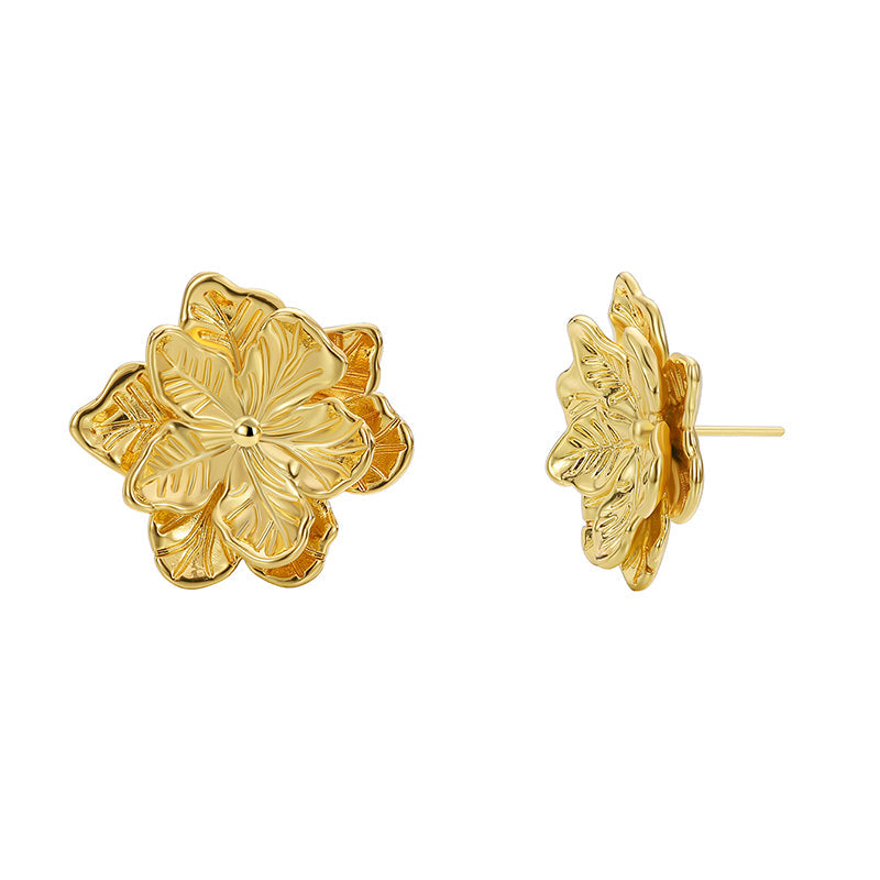 1 Pair Lady Flower Plating Copper 18k Gold Plated Ear Studs