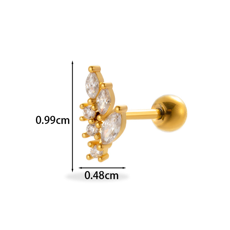 1 Piece Simple Style Classic Style Pentagram Heart Shape Flower Plating Inlay Stainless Steel Zircon 18k Gold Plated Ear Studs