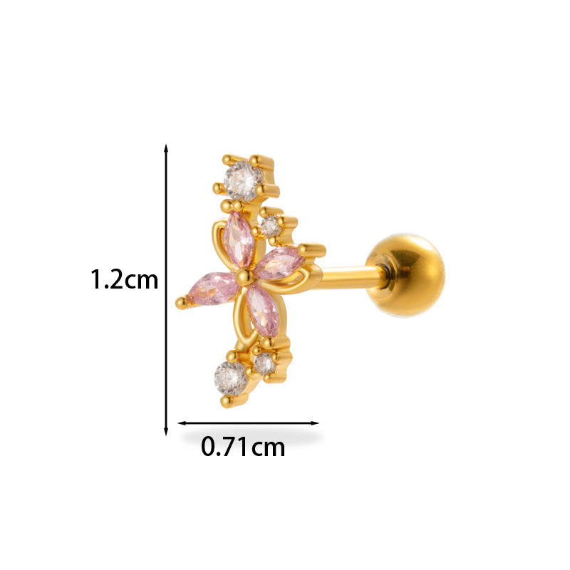 1 Piece Simple Style Classic Style Pentagram Heart Shape Flower Plating Inlay Stainless Steel Zircon 18k Gold Plated Ear Studs