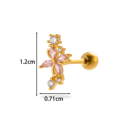 1 Piece Simple Style Classic Style Pentagram Heart Shape Flower Plating Inlay Stainless Steel Zircon 18k Gold Plated Ear Studs