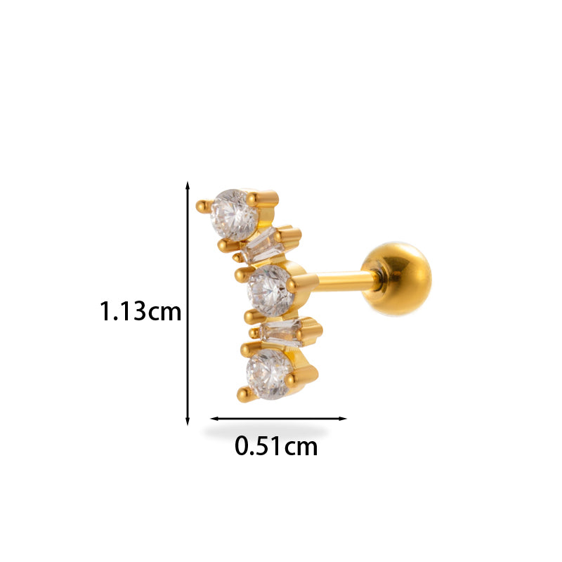 1 Piece Simple Style Classic Style Pentagram Heart Shape Flower Plating Inlay Stainless Steel Zircon 18k Gold Plated Ear Studs