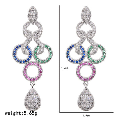 1 Pair Elegant Geometric Plating Copper Zircon White Gold Plated Drop Earrings