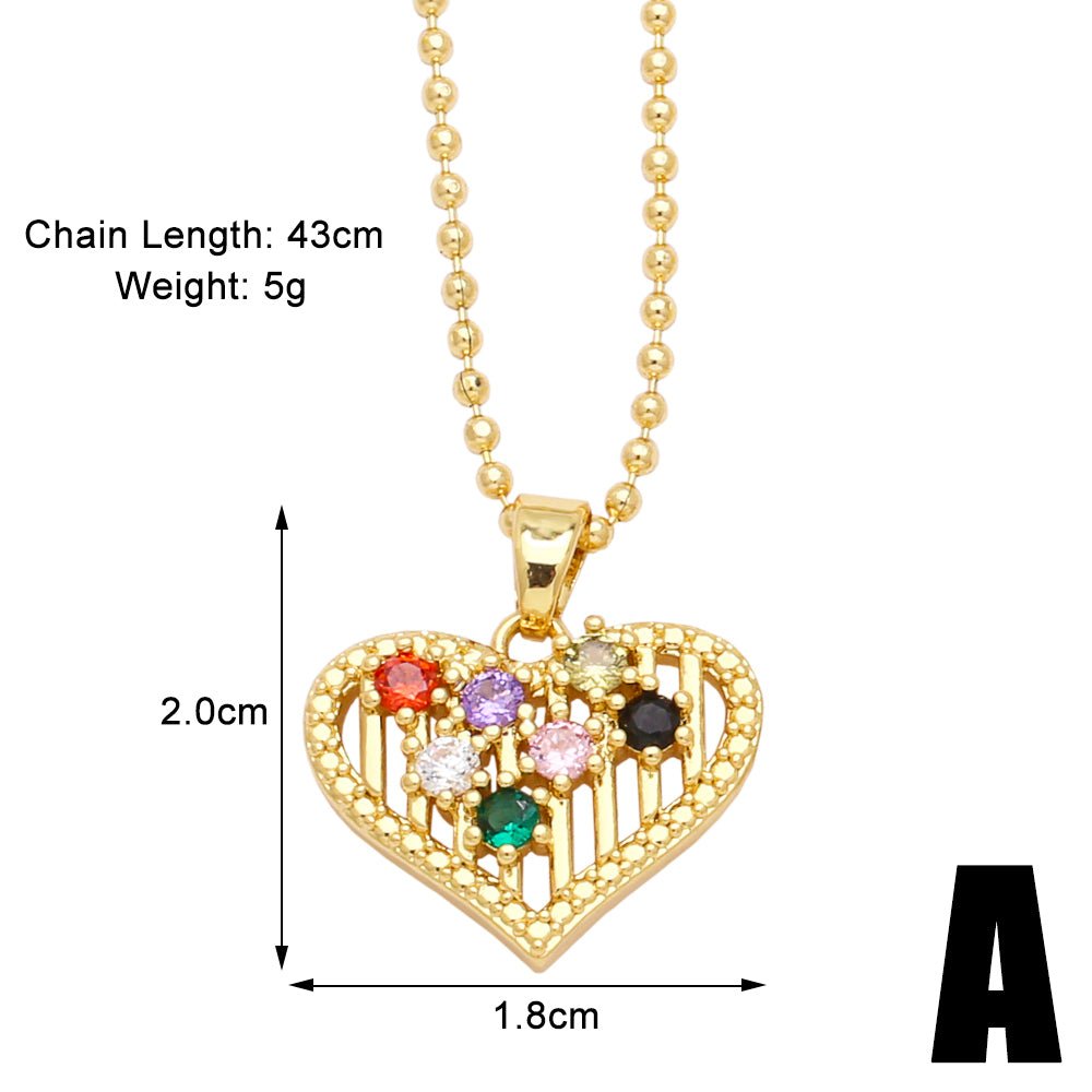 Sweet Heart Shape Copper Plating Inlay Zircon 18k Gold Plated Necklace