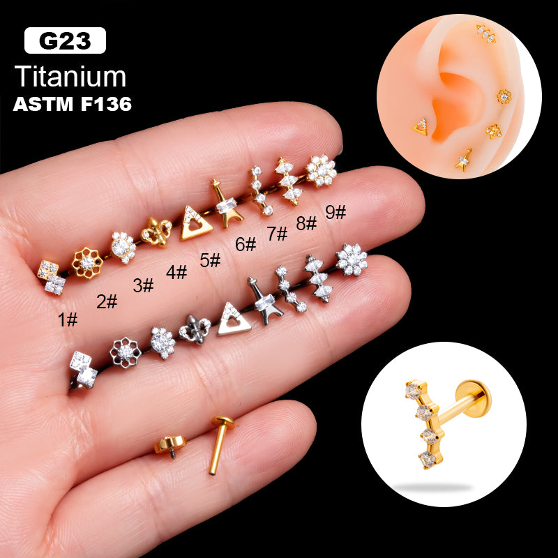 1 Piece Simple Style Flower Plating Inlay Titanium Alloy Zircon 18k Gold Plated Lip Stud Ear Studs