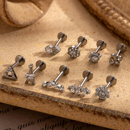 1 Piece Simple Style Flower Plating Inlay Titanium Alloy Zircon 18k Gold Plated Lip Stud Ear Studs