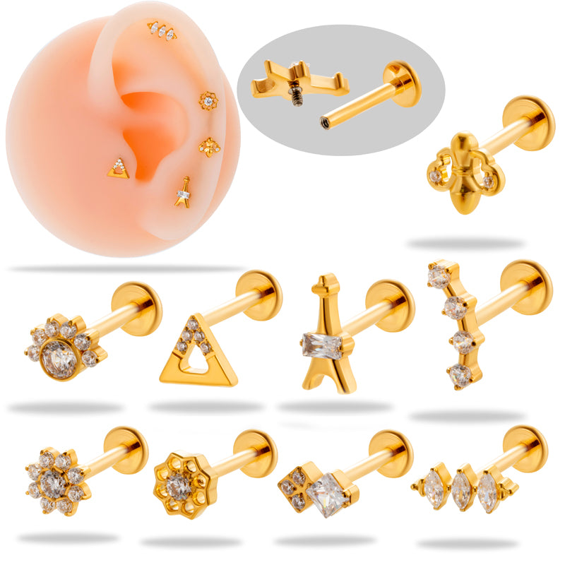 1 Piece Simple Style Flower Plating Inlay Titanium Alloy Zircon 18k Gold Plated Lip Stud Ear Studs