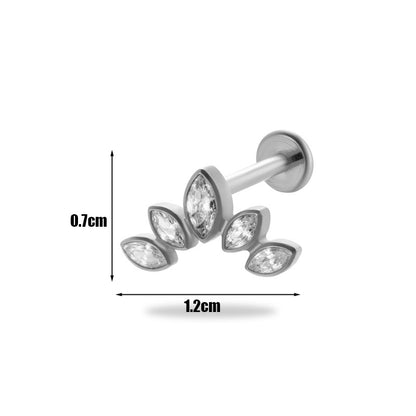 1 Piece Simple Style Korean Style Geometric Flower Plating Inlay Titanium Alloy Zircon 18k Gold Plated Lip Stud Ear Studs