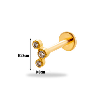 1 Piece Simple Style Korean Style Geometric Flower Plating Inlay Titanium Alloy Zircon 18k Gold Plated Lip Stud Ear Studs