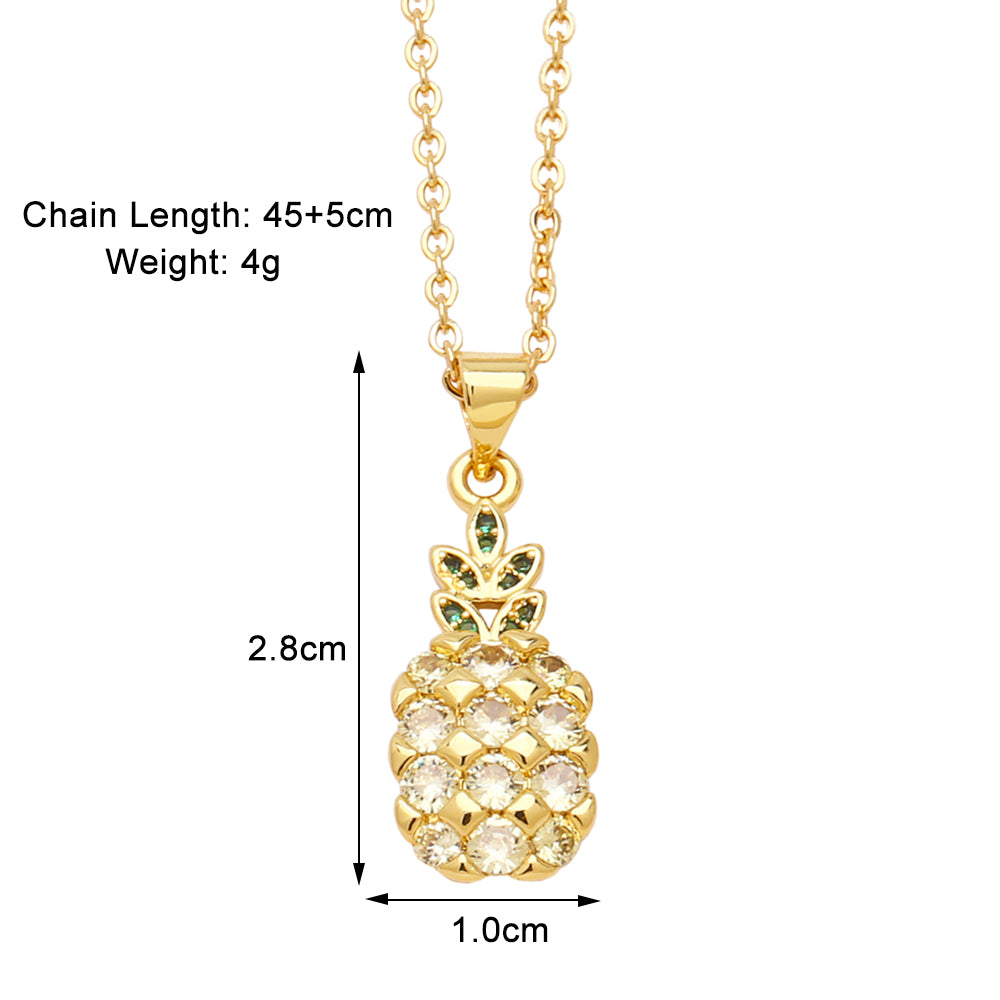 Simple Style Cherry Pineapple Copper Plating Inlay Zircon 18k Gold Plated Necklace