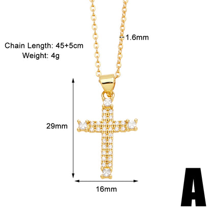 Simple Style Cross Copper Plating Inlay Zircon 18k Gold Plated Necklace