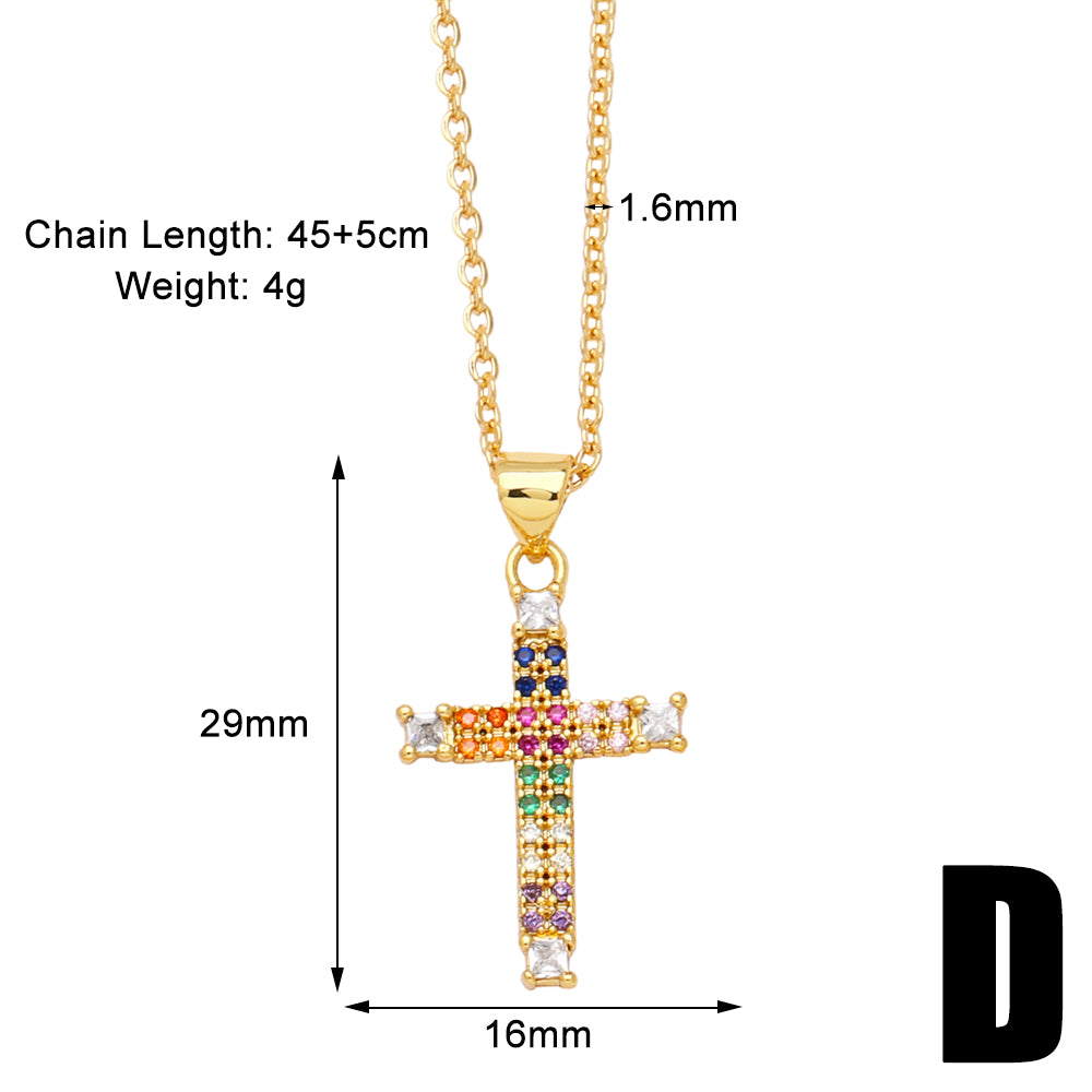 Simple Style Cross Copper Plating Inlay Zircon 18k Gold Plated Necklace