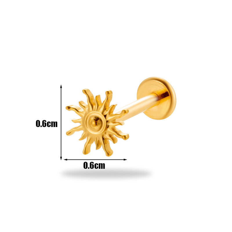 1 Piece Simple Style Korean Style Flower Plating Inlay Titanium Alloy Zircon 18k Gold Plated Lip Stud Ear Studs