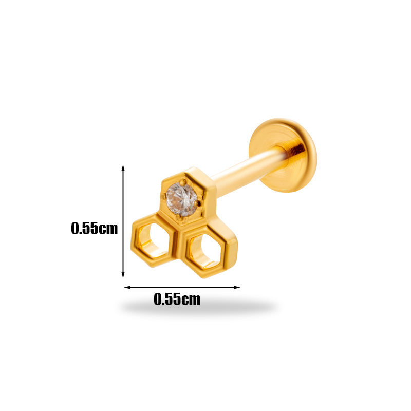 1 Piece Simple Style Korean Style Flower Plating Inlay Titanium Alloy Zircon 18k Gold Plated Lip Stud Ear Studs