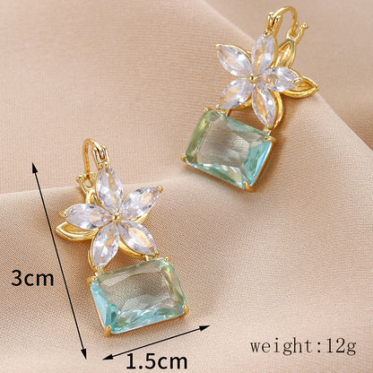 1 Pair Sweet Flower Plating Inlay Copper Zircon 18k Gold Plated Drop Earrings