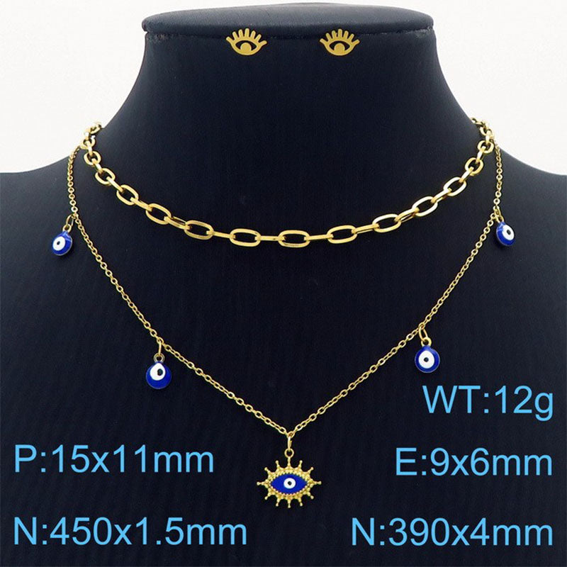 Streetwear Eye Titanium Steel Stoving Varnish Layered Necklaces