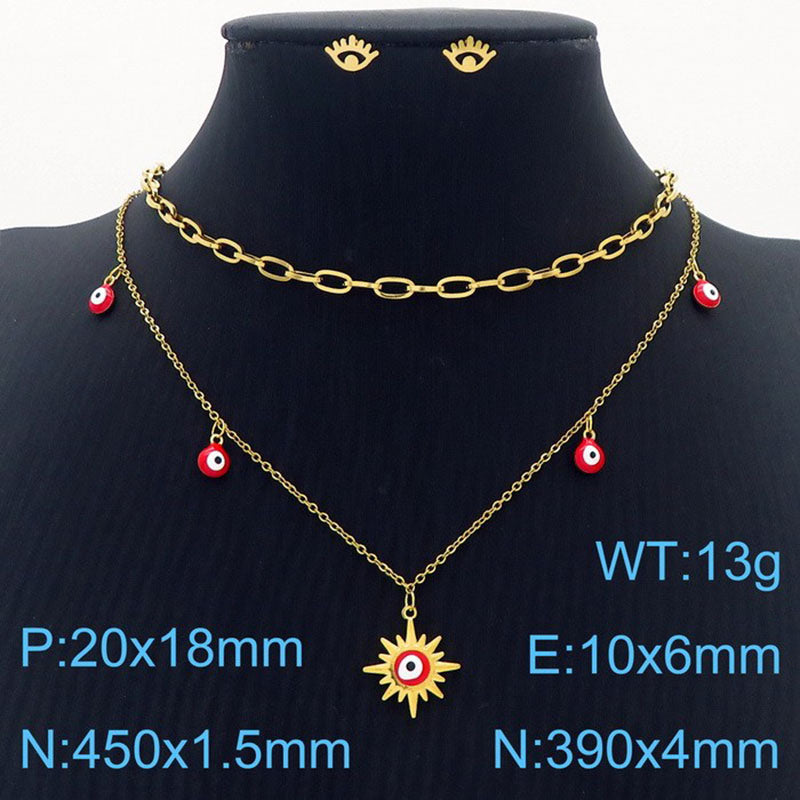 Streetwear Eye Titanium Steel Stoving Varnish Layered Necklaces