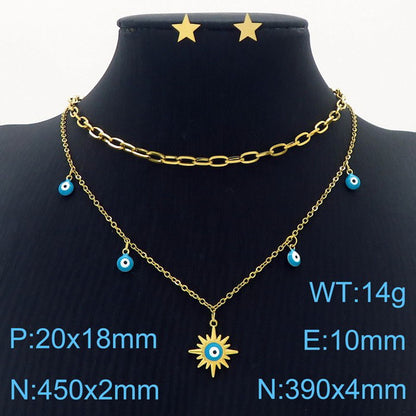 Streetwear Eye Titanium Steel Stoving Varnish Layered Necklaces